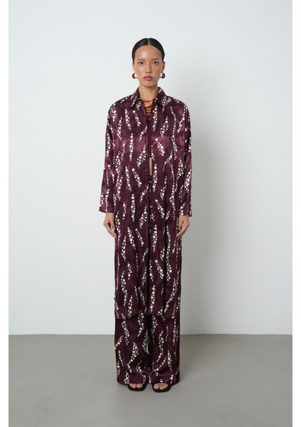 Kadın Bordo Renk Desenli Uzun Tunik Tesettür Gömlek - Elbise fiyatları