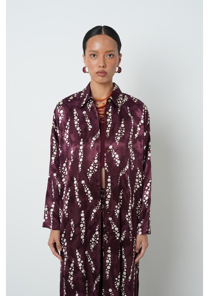 Kadın Bordo Renk Desenli Uzun Tunik Tesettür Gömlek - Elbise fırsatları