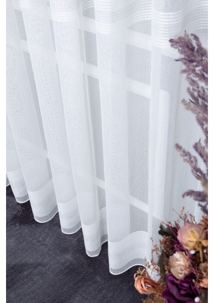 Nevra Gümüş Işlemeli 1/2 Orta Pileli Ütü Istemez Kırışmaz Yeni Sezon Salon Oda Tül Perdesi