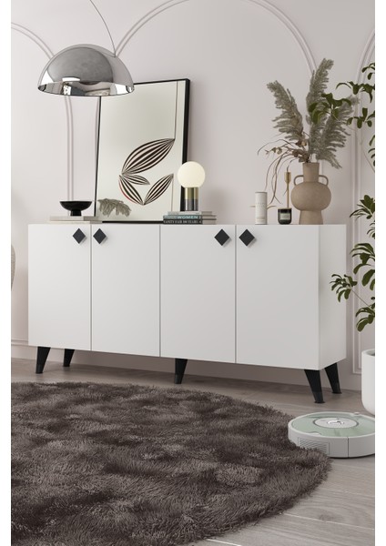 8200-1DD KB150 Konsol, Tv Ünitesi Beyaz-Siyah