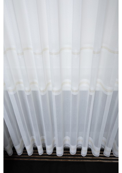 Nevra Gold Işlemeli 1/2 Orta Pileli Ütü Istemez Kırışmaz Yeni Sezon Salon Oda Tül Perdesi