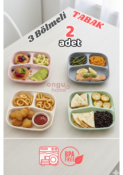 2 Adet Kahvaltı Tabağı Üç Bölmeli Tabak Mama Tabağı Tabldot