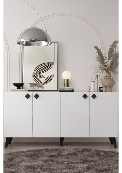 8200-1DD KB150 Konsol, Tv Ünitesi Beyaz-Siyah