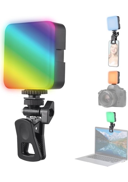 GZ49S Rgb Selfie Video Işığı, 72 Led, 3000K - 7000K, Bilgisayar, Ttablet, Akıllı Telefon, Dslr Kamera Için 3 Flaş Ayağı Tutucu, Entegre 500 Mah Pil, Ekran Klipsli