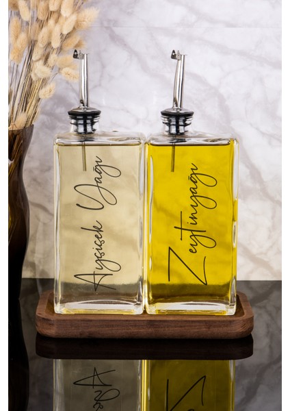 2li Lüx 500ML Yağdanlık Ahşap Standlı Silver Kapak Cam Yağlık Zeytinyağı Ayçiçekyağı Sosluk Sirkelik fiyatları