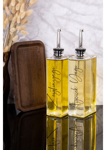 2li Lüx 500ML Yağdanlık Ahşap Standlı Silver Kapak Cam Yağlık Zeytinyağı Ayçiçekyağı Sosluk Sirkelik modelleri