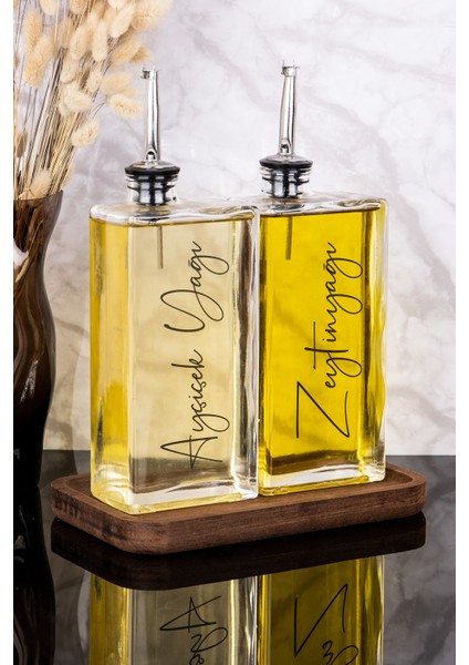 2li Lüx 500ML Yağdanlık Ahşap Standlı Silver Kapak Cam Yağlık Zeytinyağı Ayçiçekyağı Sosluk Sirkelik fırsatları