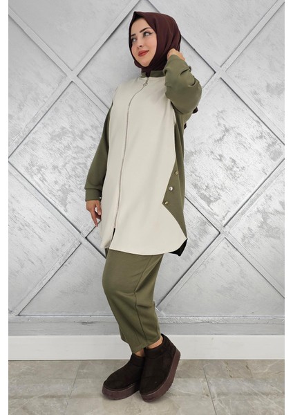 Kadın Fermuarlı Düğme Detaylı Tesettür Takım