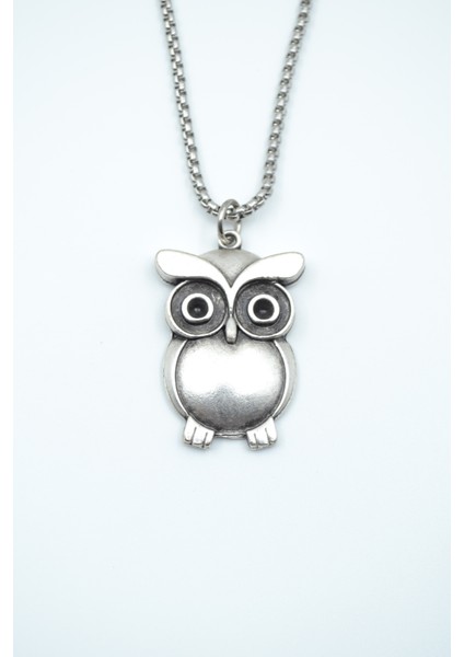 Baykuş Gümüş Kaplama Örme Zincir Kolye