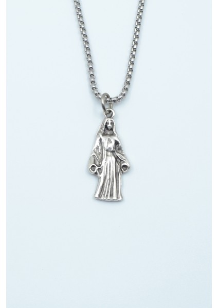 Minimal Meryem Ana Gümüş Kaplama Örme Zincir Kolye