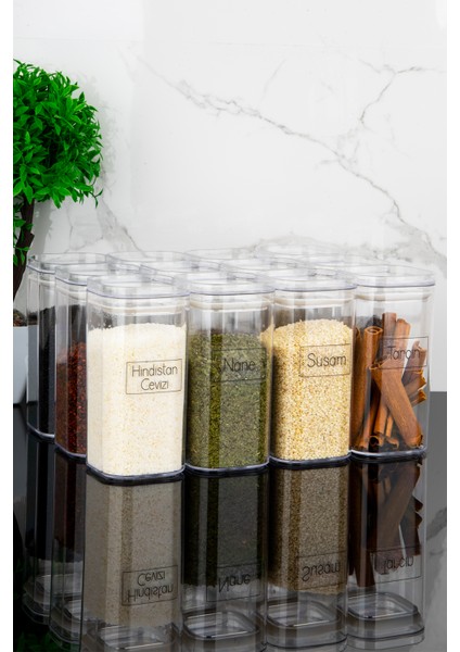 12'li Şeffaf Baharat Etiketli 300 ml Vakum Sızdırmaz Kapaklı Mika Baharatlık Seti fiyatları