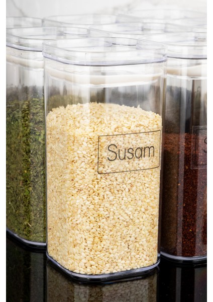 12'li Şeffaf Baharat Etiketli 300 ml Vakum Sızdırmaz Kapaklı Mika Baharatlık Seti modelleri