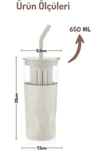 H2O 5'i 1 Yerde Çelik Pipetli Cam Detox Kupa Temizleyici Hediyeli 650 ml indirimleri