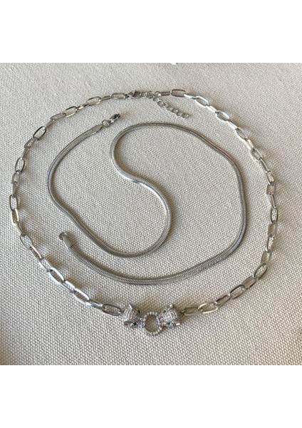 Kaplan Taşlı Trend Ikili Çelik Kolye