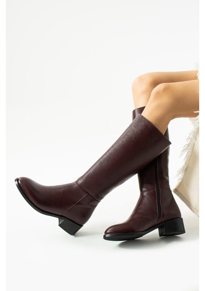 Anastasia Bordo Renkli Hakiki Deri Fermuarlı Kadın Çizme fiyatları