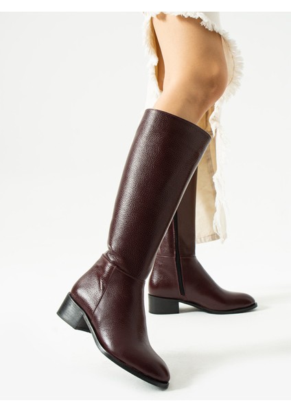 Anastasia Bordo Renkli Hakiki Deri Fermuarlı Kadın Çizme modelleri