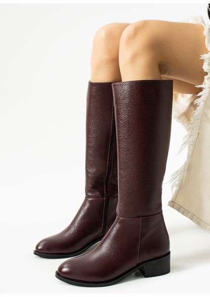 Anastasia Bordo Renkli Hakiki Deri Fermuarlı Kadın Çizme fırsatları
