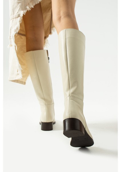 Anastasia Ekru Renkli Hakiki Deri Fermuarlı Kadın Çizme fırsatları