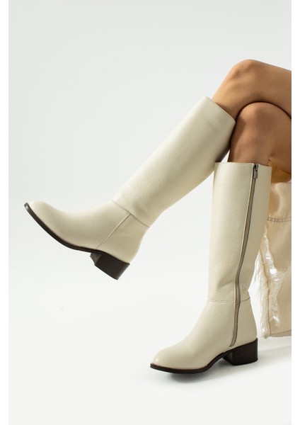 Anastasia Ekru Renkli Hakiki Deri Fermuarlı Kadın Çizme fiyatları