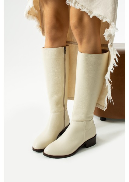 Anastasia Ekru Renkli Hakiki Deri Fermuarlı Kadın Çizme modelleri