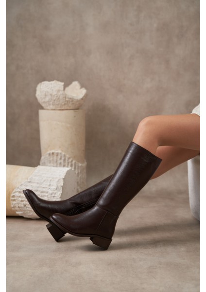 Anastasia Kahve Renkli Hakiki Deri Fermuarlı Kadın Çizme fiyatları