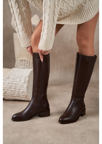 Anastasia Kahve Renkli Hakiki Deri Fermuarlı Kadın Çizme modelleri