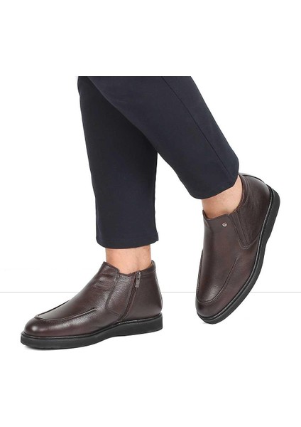 Erkek Kahverengi Kürklü Fermuarlı Deri Bot