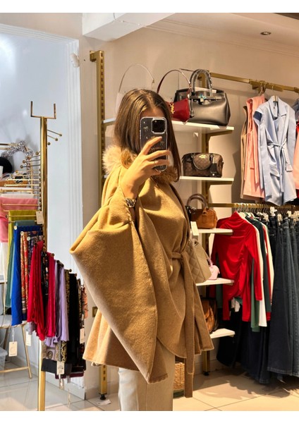 PNÇO0001 Seyyar Bağlamalı Kürk Detaylı Panço