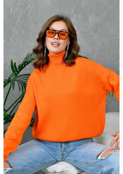 Kadın Kazak Boyunlu Kazak Oranj - 214430