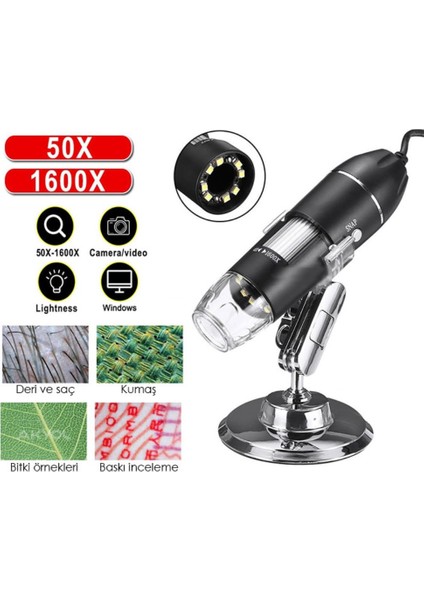 2MP 1600X Dijital Usb Mikroskop Zoomlu. Telefon Çevirici Dahil. fırsatları