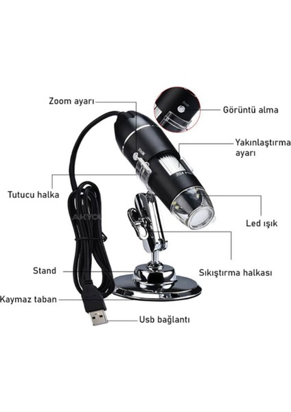 2MP 1600X Dijital Usb Mikroskop Zoomlu. Telefon Çevirici Dahil.