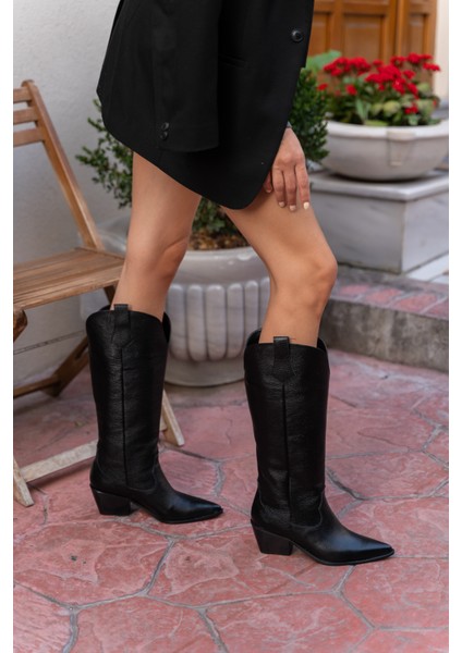 Arrow Siyah Renkli Hakiki Deri Kadın Western Topuklu Çizme fırsatları