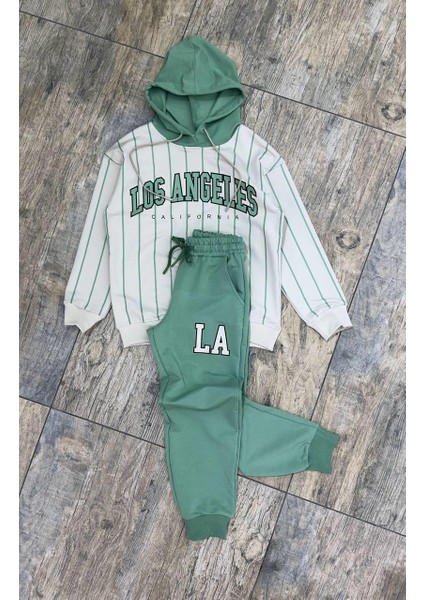 Erkek Çocuk 2 Iplik Baskılı Kapüşonlu Sweatshirt ve Eşofman Altı 2’li Takım 7489 Ayeşil fiyatları