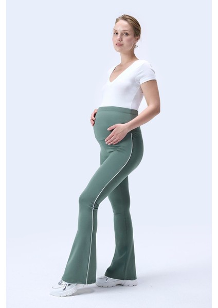 Imaj 437 Yeşil Renk Toparlayıcı ve Extra Esnek Etkili Yüksek Bel Ispanyol Paça Hamile Tayt