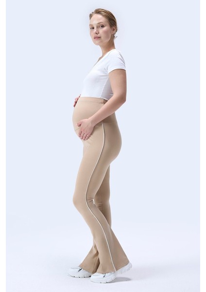 Imaj 437 Bej Renk Toparlayıcı ve Extra Esnek Etkili Yüksek Bel Ispanyol Paça Hamile Tayt