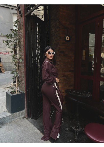 Fermuarlı Şerit Detaylı Deri Cıtcıtlı Takım