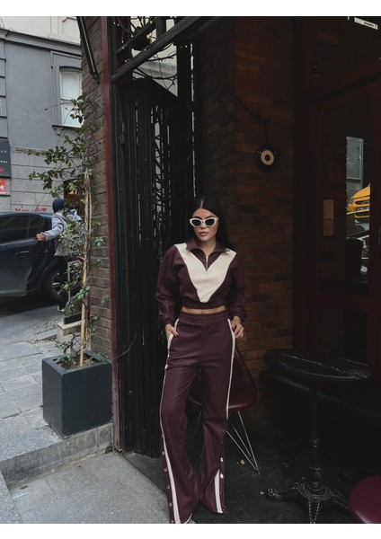 Fermuarlı Şerit Detaylı Deri Cıtcıtlı Takım