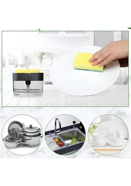 Ikisi Bir Arada Basmalı Pratik Sıvı Sabunluk Pompası ve Bulaşık Yıkama Süngeri Haznesi fırsatları