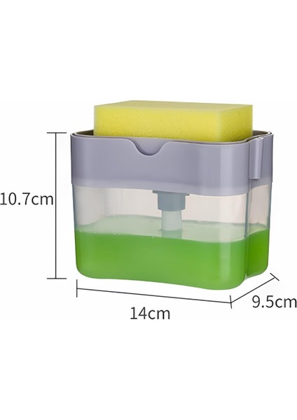 Ikisi Bir Arada Basmalı Pratik Sıvı Sabunluk Pompası ve Bulaşık Yıkama Süngeri Haznesi