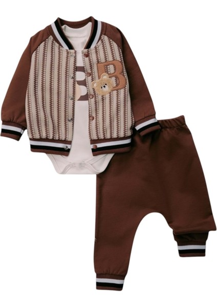 Mini Pakel 3-9 Aylık Erkek Kolej Ceketli Üçlü TAKIM-1380270 - Kahverengi