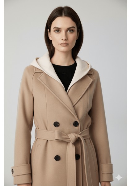 Kadın Kapşonlu Kemerli Düğmeli Kaban indirimleri