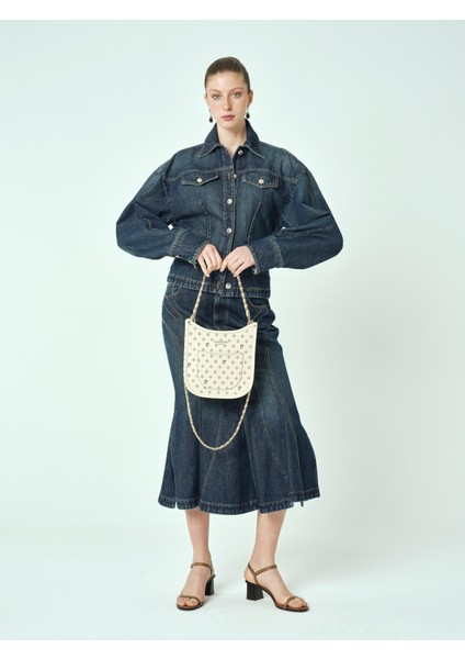 Bej Zincirli Askılı Mıknatıs Kapamalı Kadın Çapraz Omuz Çantası - El Çantası 05PC25Y10316