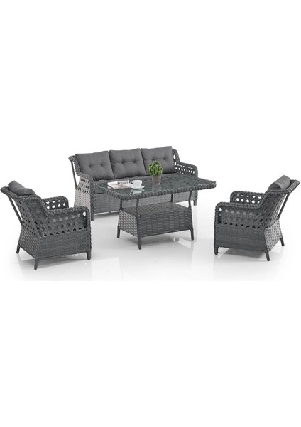 Rattan Alfa Bahçe Mobilyası 3+1+1+1+1+Camlı Masa fiyatları