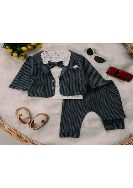 Mini Pakel 3-12 Aylık Erkek Mendilli Hırkalı Üçlü TAKIM-1385300 - Lacivert