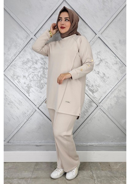 Kadın Kol Düğme Detaylı Tesettür Takım