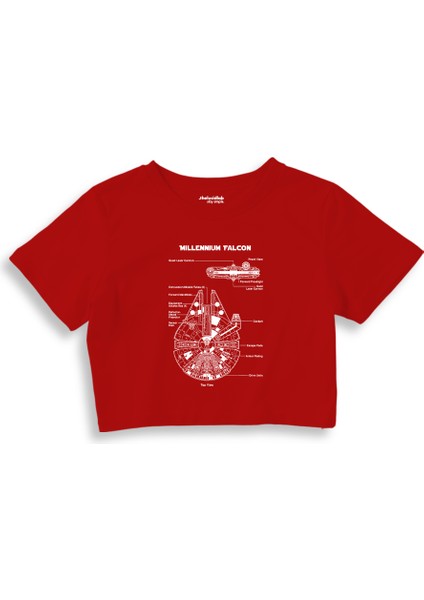 Millennium Falcon Crop Tişört - Kırmızı