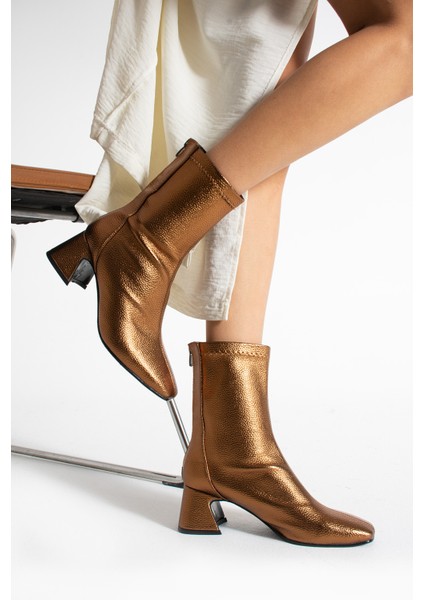Alvaro Bakır Renkli Baskı Desenli Streç Kadın Kalın Topuklu Bot
