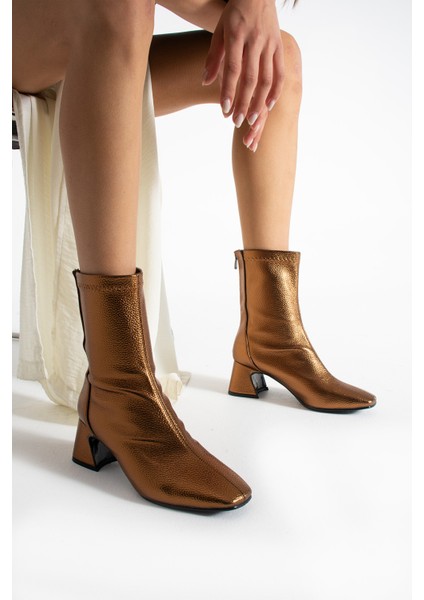 Alvaro Bakır Renkli Baskı Desenli Streç Kadın Kalın Topuklu Bot fırsatları