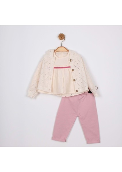 Minino Kız Dantelli Hırkalı TAKIM-1601310 - Pembe