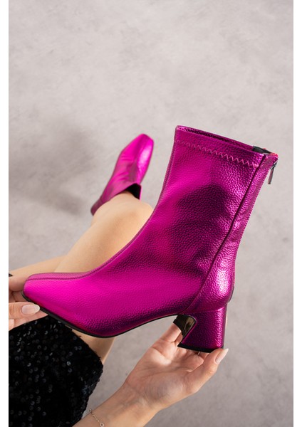 Alvaro Fuşya Renkli Baskı Desenli Streç Kadın Kalın Topuklu Bot fırsatları